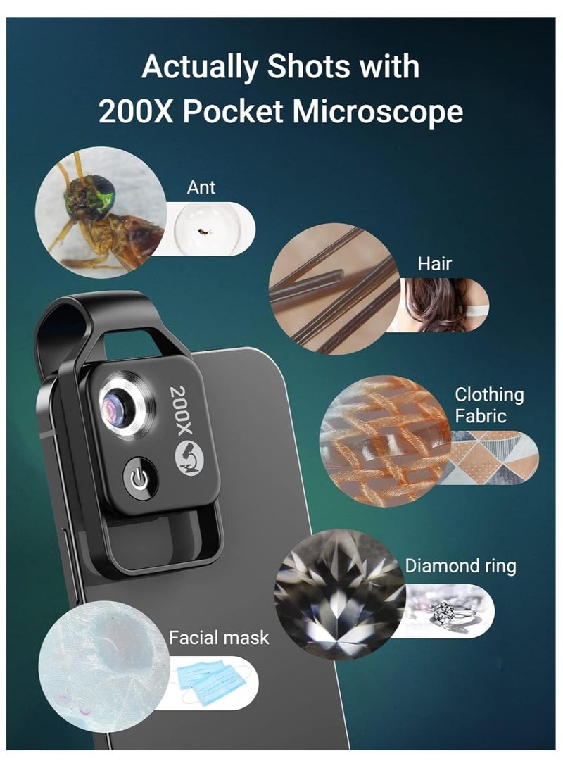 آبيكسل عدسة ميكروسكوب للهواتف المحمولة 200X مع عدسة CPL/ضوء LED مكبر رقمي محمول للطلاب، محدد آثار مجهرية عالي الدقة مع مشبك عالمي لمعظم هواتف iPhone/Android، جاهز للاستخدام في التصوير ميكرو. - Image 4