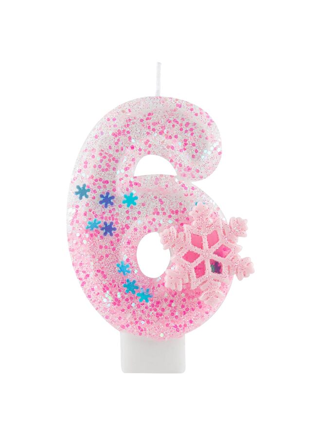Snowflakes Birthday Candles Number Candles,Pink 6th Birthday Candle for Party Decorations,Winter Birthday Party Supplies,Winter Onederland 9th Birthday Cake Topper Decorations - Image 1