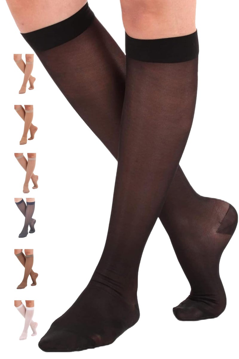 ABSOLUTE SUPPORT Sheer Compression Socks for Women 15-20 mmHg - Support Hose Knee High Stockings, Black, Medium - Image 1