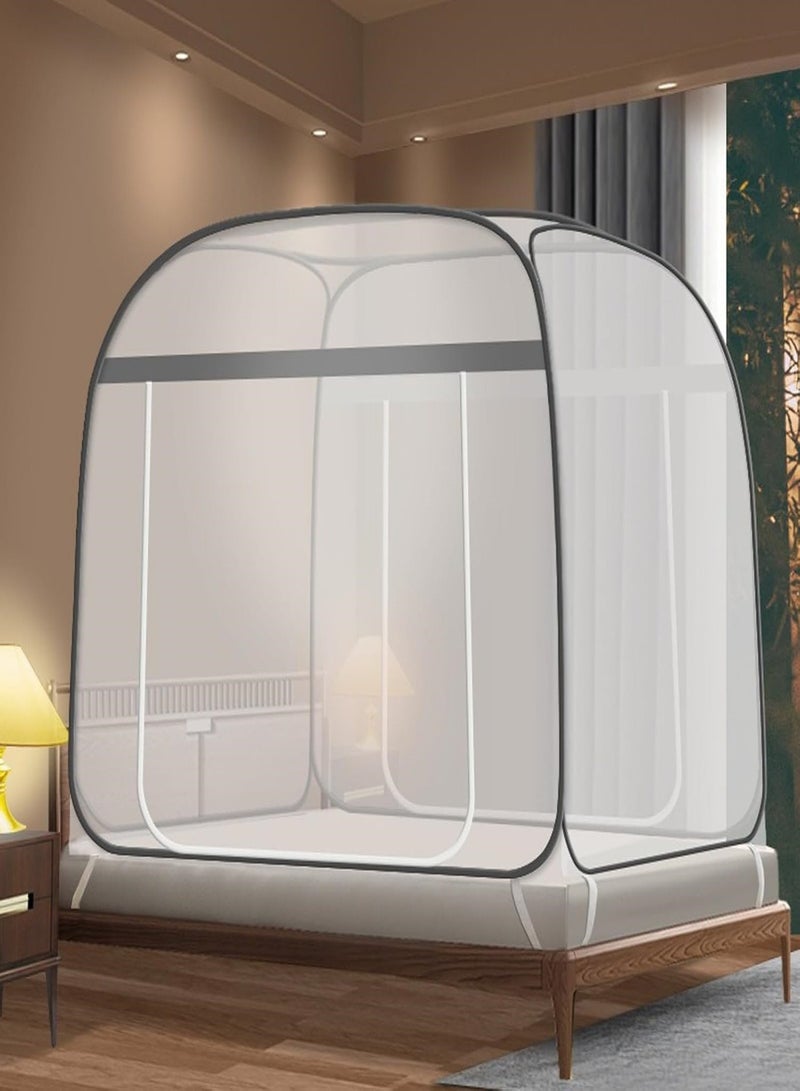 Pop up Mosquito Net Foldable Mosquito Bed Cover with Frame Square 360º Polyester Coated Home Netting Canopy, Double 1.8M Bed Tent Mesh  for Adults Baby Room - Image 1