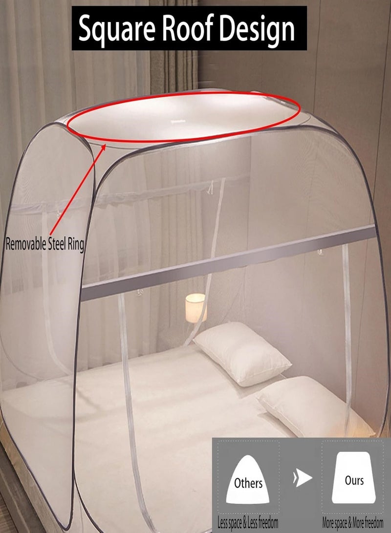 Pop up Mosquito Net Foldable Mosquito Bed Cover with Frame Square 360º Polyester Coated Home Netting Canopy, Double 1.8M Bed Tent Mesh  for Adults Baby Room - Image 5