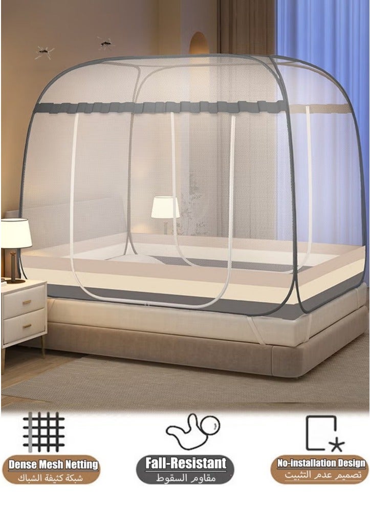خيام ناموسية منبثقة محمولة قابلة للطي مع شبكة أطفال - خيمة باب مزدوج مع قاعدة. حماية 360° مقاس 200x180 سم - للكبار والأطفال - مقاومة للحشرات و ventilated لصيف السعودية، للداخل والخارج (أبيض و رمادي) - Image 1