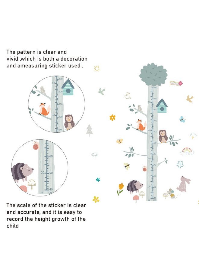 SUPERDANT Cartoon Animals Height Growth Chart Wall Sticker Big Tree Animal Owl Height Measure Decals Flowers Wall Decor for Nursery Kids Bedroom Living Room Wallpaper Decoration 40-140cm - Image 3