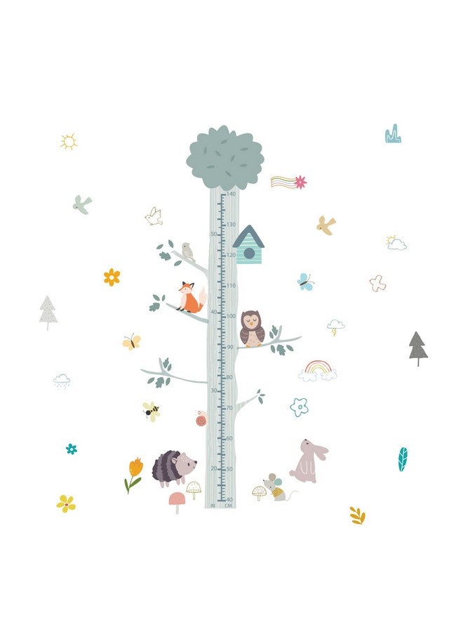 SUPERDANT Cartoon Animals Height Growth Chart Wall Sticker Big Tree Animal Owl Height Measure Decals Flowers Wall Decor for Nursery Kids Bedroom Living Room Wallpaper Decoration 40-140cm - Image 1