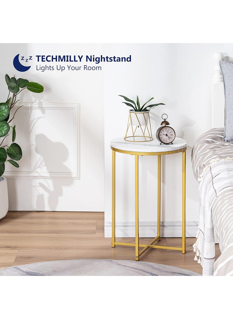 TECHMILLY TECHMILLY Round End Table Faux Marble Sofa Table Accent Side Table with Metal Frame Modern Gold Nightstand Tall Coffee Table for Living Room Bedroom  - Image 5