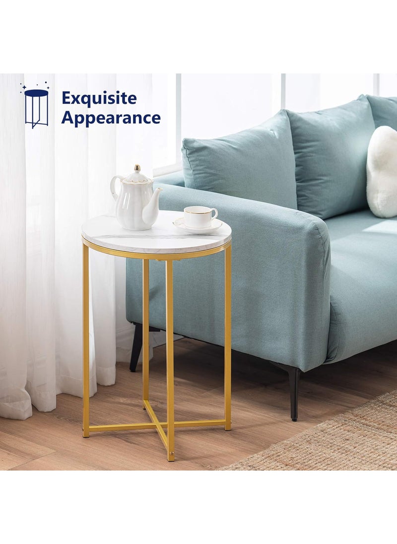 TECHMILLY TECHMILLY Round End Table Faux Marble Sofa Table Accent Side Table with Metal Frame Modern Gold Nightstand Tall Coffee Table for Living Room Bedroom  - Image 4