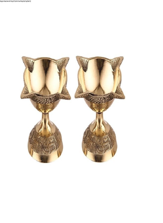 TORPPEZA Brass 4 Face Diya for Mandir Diwali Festival Oil Lamp Charmukhi Design for Daily Puja Temple Lighting Traditional Brass Lamp - Image 1