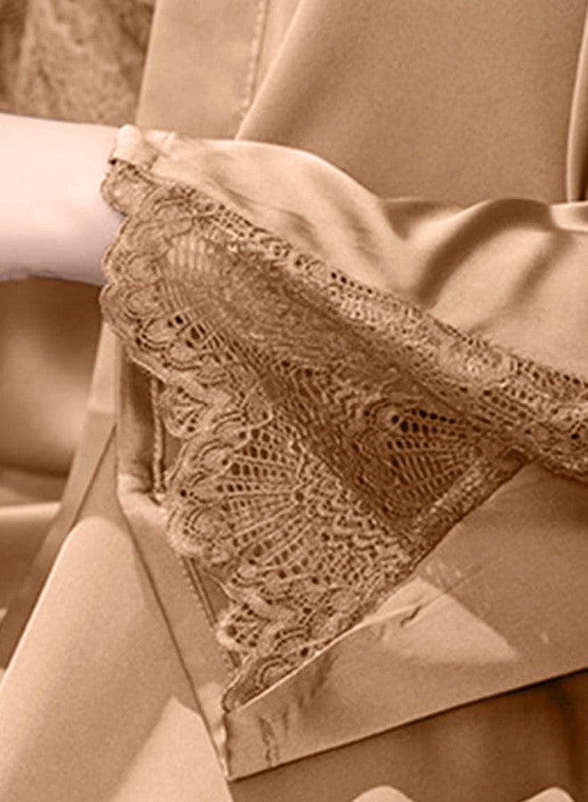 MARGOUN Summer Ice Silk Large Women Pajamas Lace Trim Robe Set Home Service Suit Casual Sleepwear Nightwear Gold - Image 2