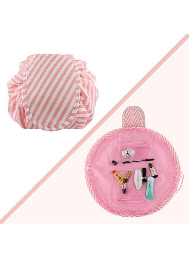 RRJ Women's Convenient and Waterproof Multifunction Portable Lazy Travel Cosmetic Storage Makeup Organizer Toiletry Bag with Drawstrings (Pink lining) - Image 5