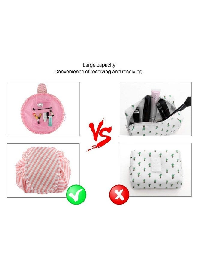 RRJ Women's Convenient and Waterproof Multifunction Portable Lazy Travel Cosmetic Storage Makeup Organizer Toiletry Bag with Drawstrings (Pink lining) - Image 4
