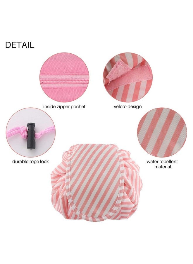 RRJ Women's Convenient and Waterproof Multifunction Portable Lazy Travel Cosmetic Storage Makeup Organizer Toiletry Bag with Drawstrings (Pink lining) - Image 2
