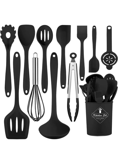 12-piece Silicone Kitchen Utensils Set, Non-stick Cookware Is Heat-resistant, BPA-free, Stirring Kitchen Tool Set (Black)