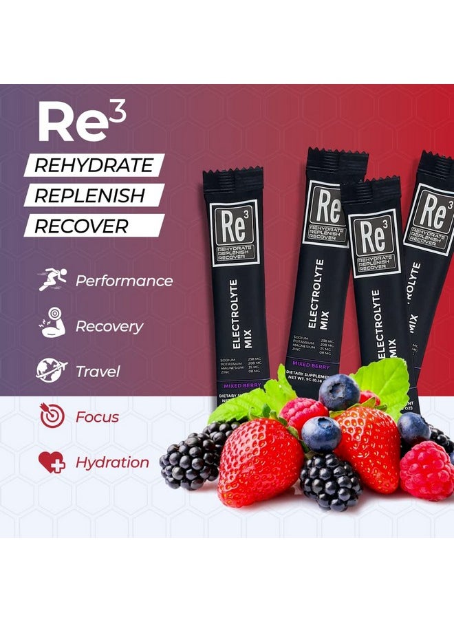 Health & Household - Re3 - Rehydrate - Replenish - Recover Electrolyte Powder Packets. No Sugar, 7 Cal, 1.4 Carbs. The Best Mix Of Vitamins And Minerals (Mixed Berry) - Image 1