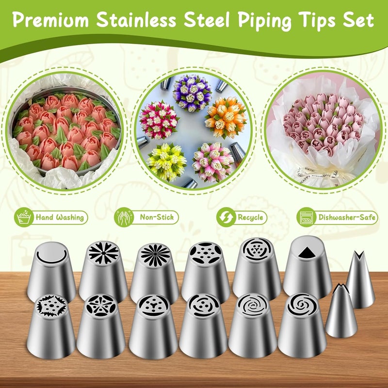 Suuker 27 Pieces Russian Piping Tips Set, Cake Decorating Tips Baking Supplies for Cupcake Cookies Birthday Party (12 Icing Tips 10 Pastry Baking Bags 2 Leaf Piping Tips 2 Couplers 1 Silicone Bag) - Image 5