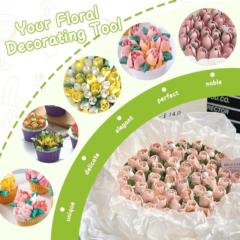 Suuker 27 Pieces Russian Piping Tips Set, Cake Decorating Tips Baking Supplies for Cupcake Cookies Birthday Party (12 Icing Tips 10 Pastry Baking Bags 2 Leaf Piping Tips 2 Couplers 1 Silicone Bag) - Image 3