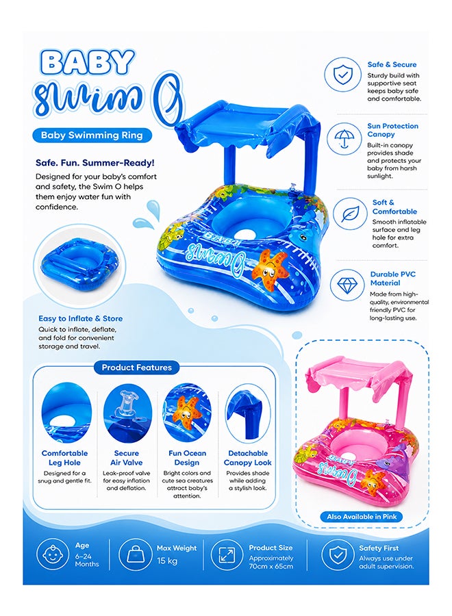 DBLEW Inflatable Baby Swim Float Seat with Canopy – Ocean Print Pool Float, Blue - Image 3