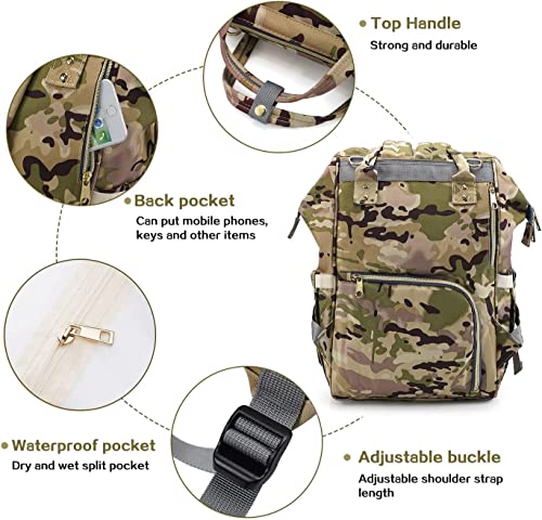 Limhoo Diaper Bag Backpack for Men Dad, Waterproof Large Canvas Camo Nappy Bags, Baby Care Bag (Army Green) - Image 3
