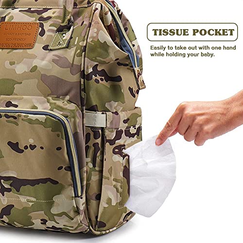 Limhoo Diaper Bag Backpack for Men Dad, Waterproof Large Canvas Camo Nappy Bags, Baby Care Bag (Army Green) - Image 5