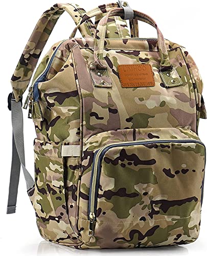 Limhoo Diaper Bag Backpack for Men Dad, Waterproof Large Canvas Camo Nappy Bags, Baby Care Bag (Army Green) - Image 1