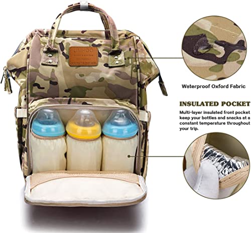 Limhoo Diaper Bag Backpack for Men Dad, Waterproof Large Canvas Camo Nappy Bags, Baby Care Bag (Army Green) - Image 2