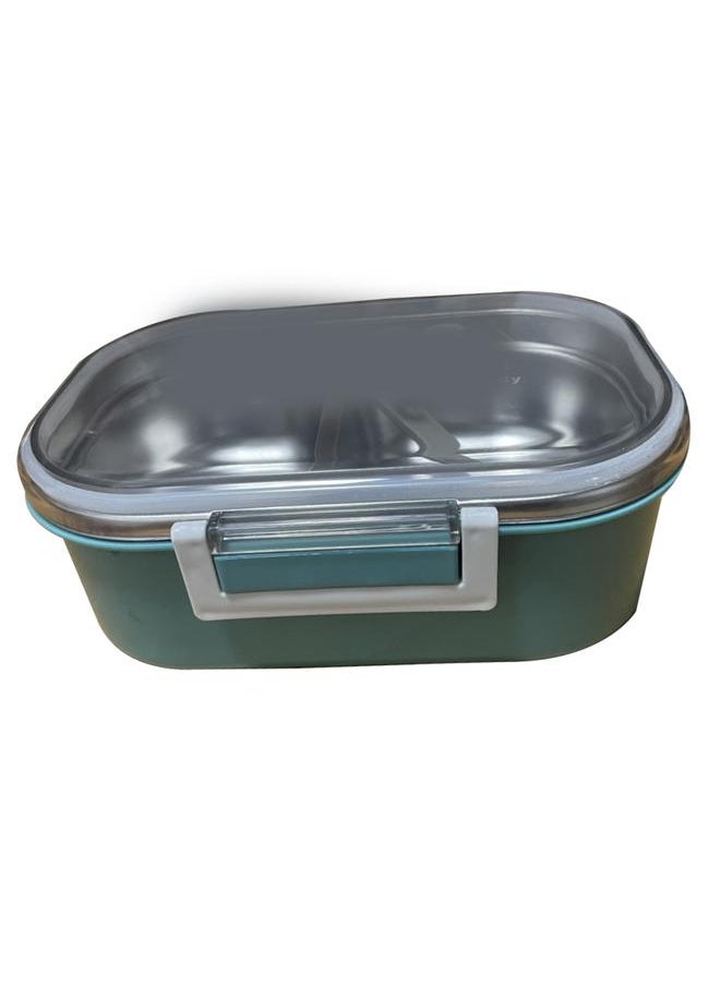 Thoraya Stainless Steel Lunch Box Korean Style 2 Compartment Bento Box Metal Food Container for Kids Adults Pupils Office Workers Green  - Image 2