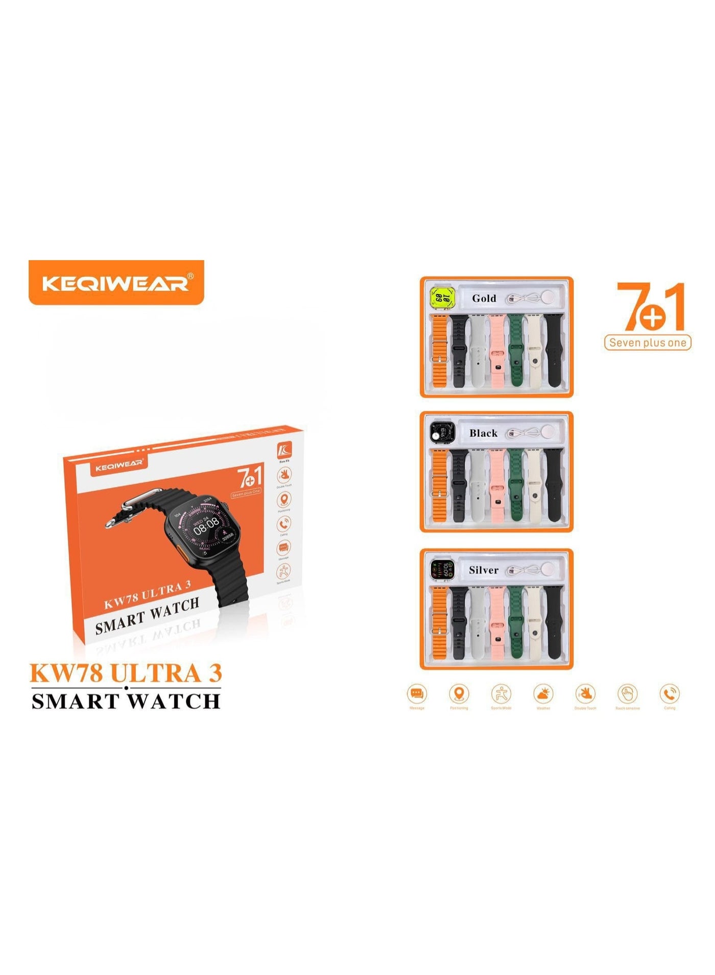 KEQIWEAR KW78 ultra 3 Smartwatch (Black): seven plus one Multiple Bands, app control, Bluetooth concoction, call & message alerts