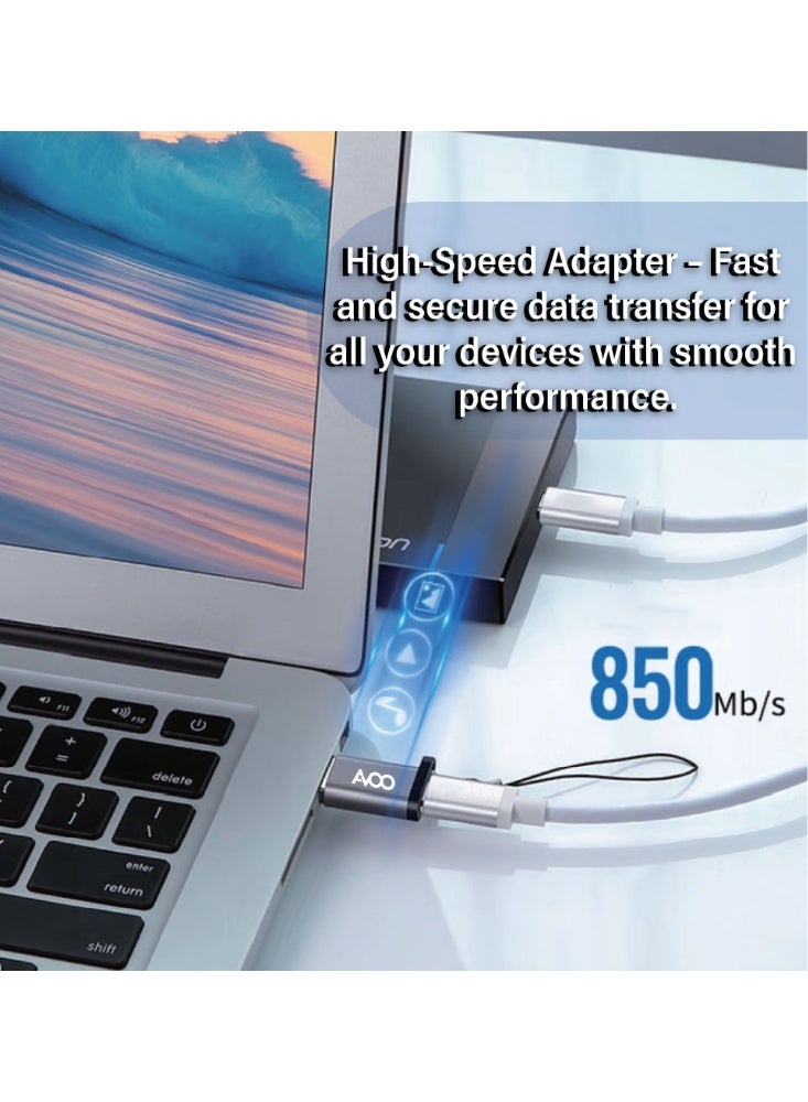 أفو محول AVOO من USB-A إلى Type-C – سرعة نقل 850 ميجابايت/ثانية، شحن سريع، تصميم معدني صغير متين ومتوافق مع جميع الأجهزة - Image 3