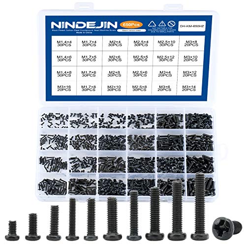 NINDEJIN 650 pcs Laptop Screw Kit, Replacement Computer Notebook Miniature Screws, M1.4 M1.7 M2 M2.5 M3 Note PC Motherboard Round Pan Head Phillips Fasteners Set - Image 1
