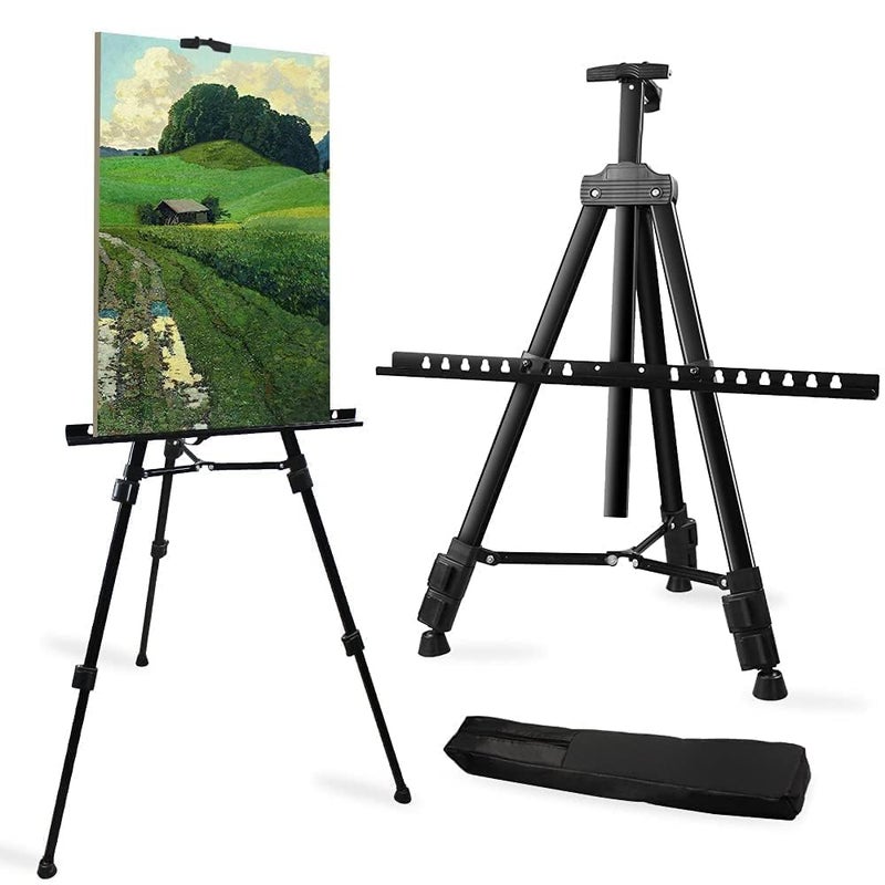 Art Artist Easel Stand for SignRRFTOK Metal Tripod Adjustable Easels for Painting Canvases Height from 21 to 66 with Reinforced TriangleCarry Bag for TableTopFloor Drawing and DisplayingBlack