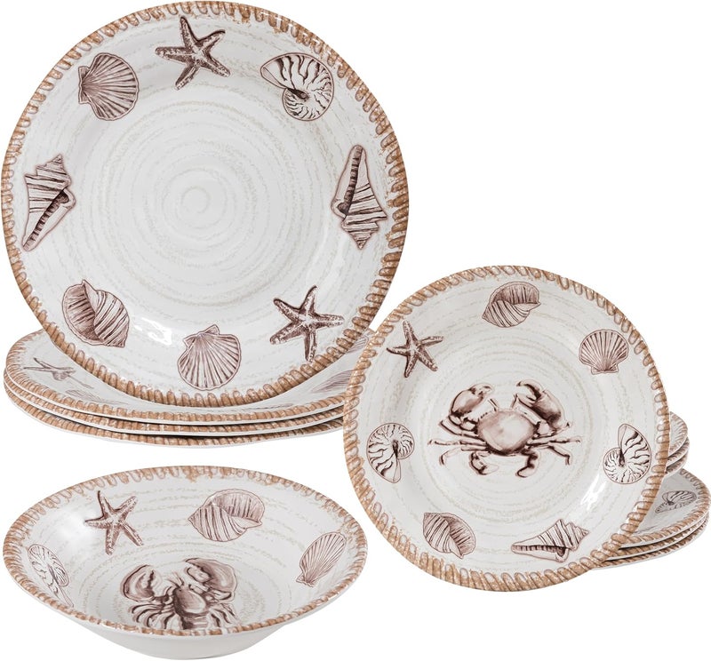 ZAROCRUS Melamine Dinnerware Sets 12 Piece Rustic Oceanic Theme Outdoor Plates and Bowls Dinnerware Set for Patio Farmhouse Coastal Dishes Dinnerware Set of 4 Great for Camper RV Multicolor  - Image 1
