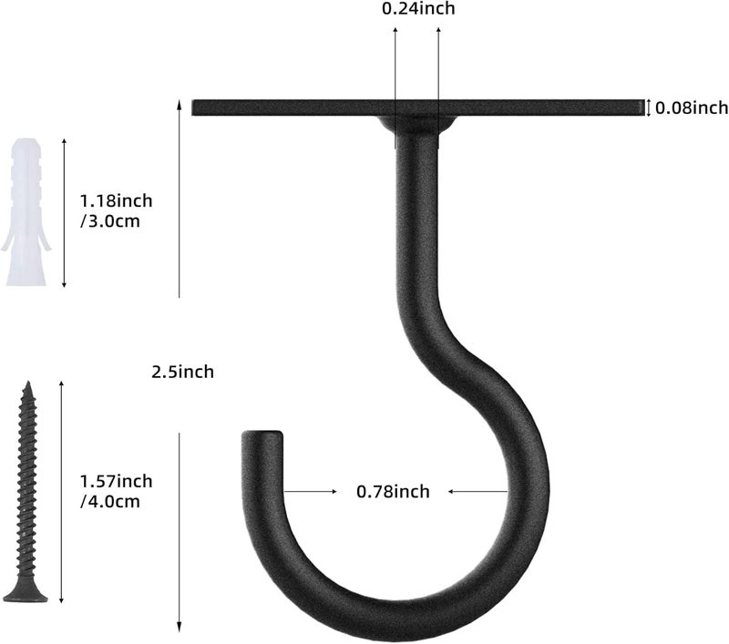 QTJUST Ceiling Hooks for Hanging Plants 20Pcs Black - Image 2