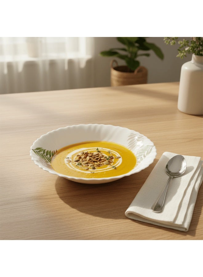 AKDC Opalware 8.5 inch Soup Bowl with Classic Leaf Design, White - Image 2