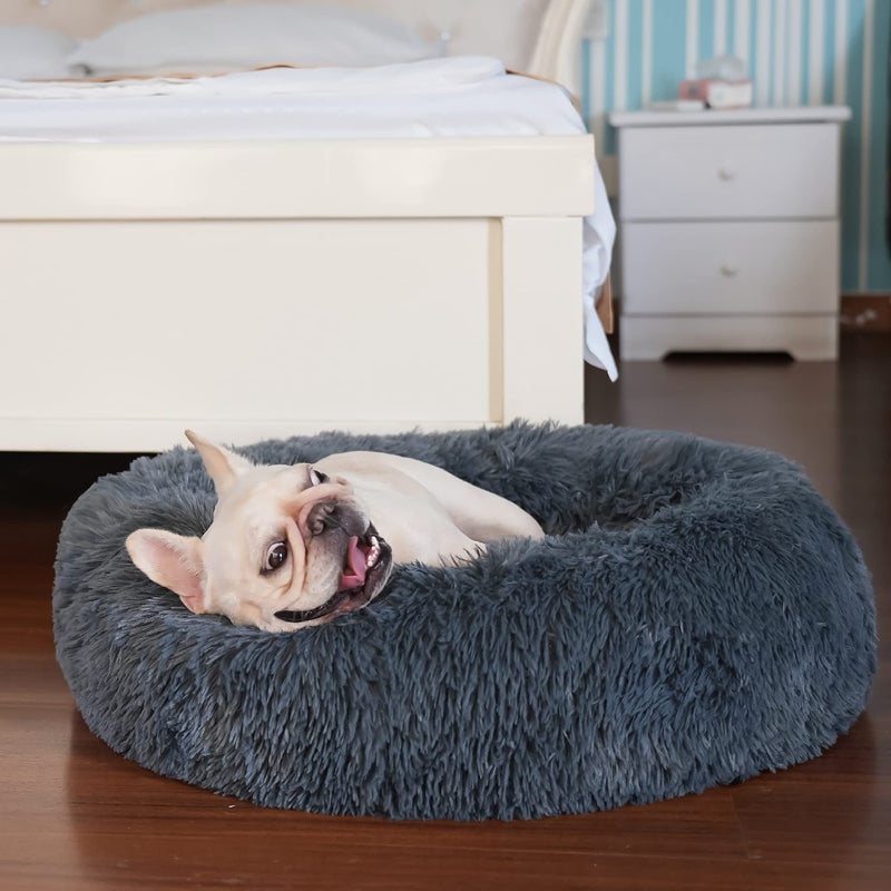nononfish Puppy Bed for Small Dogs Washable Donut Calming Pet Beds with AntiAnxiety Fits up to 15 lbs Pets23 Inches Dark Gray