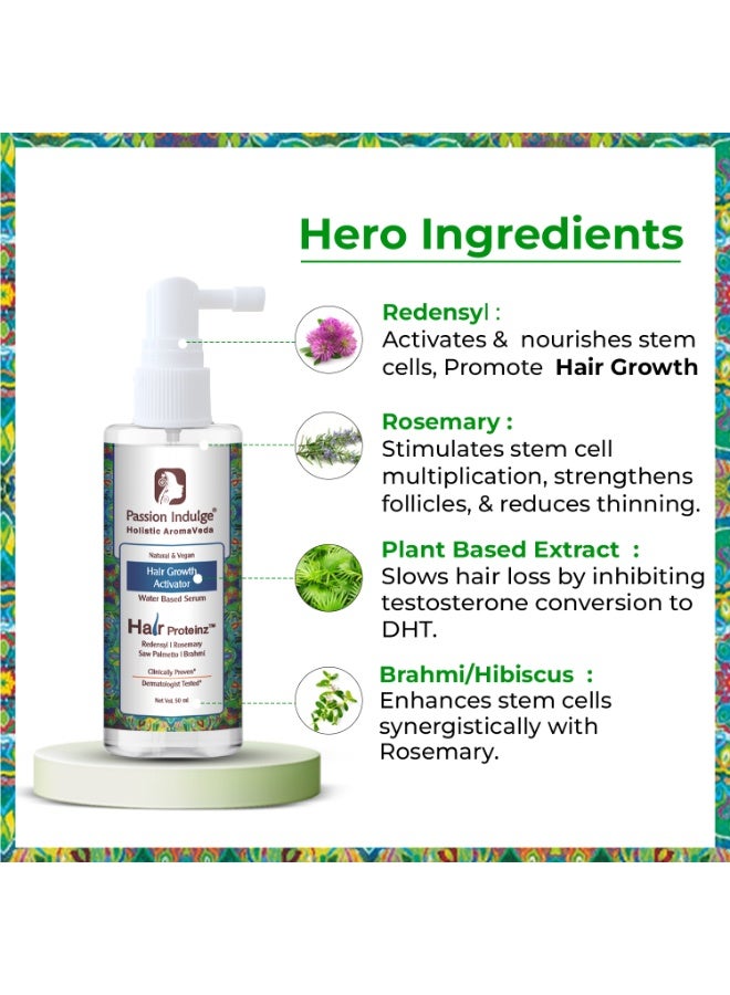 passion indulge سيروم نمو الشعر المتقدم من باسشن إندولج | ريدنسيل + إكليل الجبل، ونخيل الساوا، ومستخلص البراهمي | سيروم لتساقط الشعر ونمو الشعر للرجال والنساء - 50 مل - Image 2
