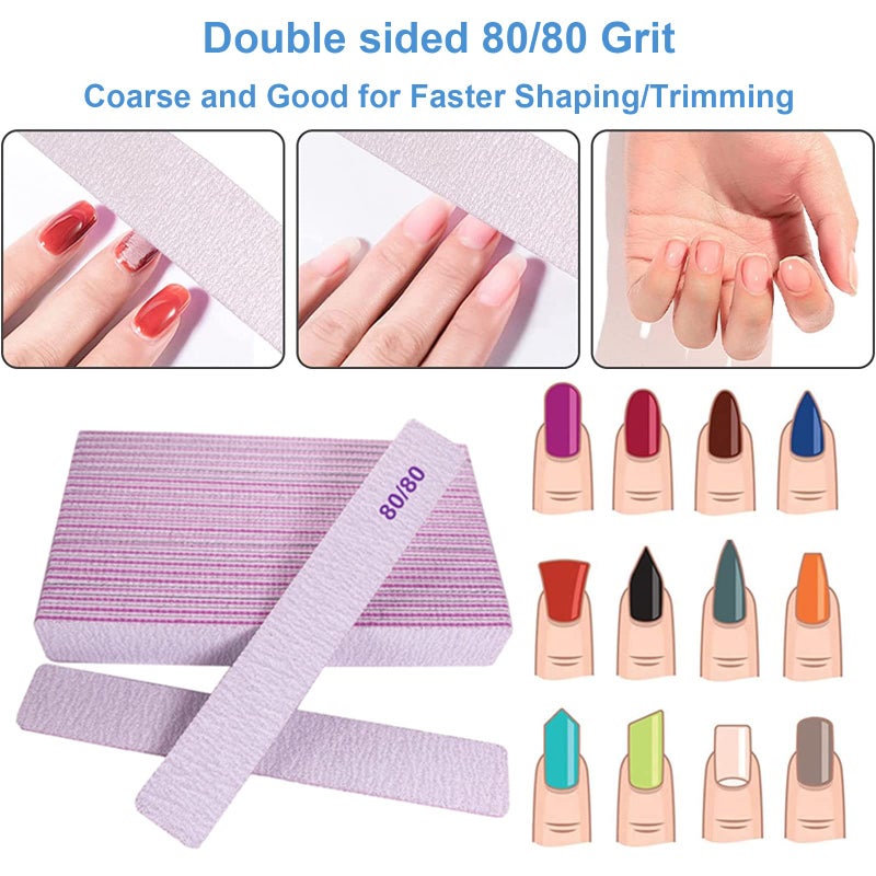 GigaGround 80/80 Grit Nail Files, Emery Boards Nail File for Acrylic and Gel Nails, Coarse Nail File Double Sided 80 Grits Emory Professional Filers Reusable Washable Manicure Square Gray - Image 2