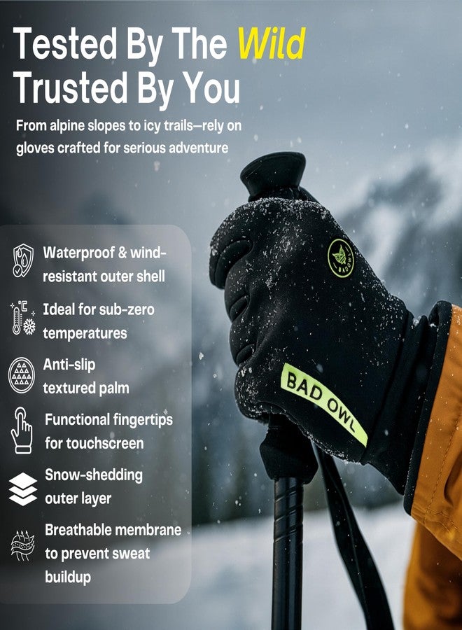 BADOWL Frost FIT Winter Gloves for Men & Women | Waterproof | Wind Resistant | Anti-Slip Palm | Touchscreen Compatible | Ideal for Sub-Zero Cold Weather Snow Outdoor Use (Black) - Image 2