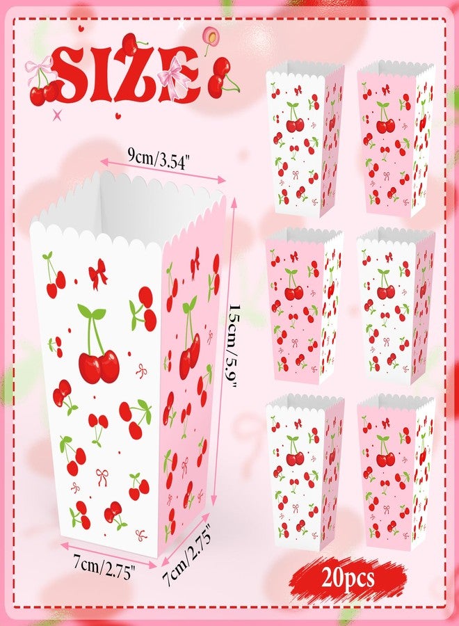 K KUMEED 20 PCS Cherry Party Supplies,Cherry Popcorn Favor Boxes,Summer Fruit Cute Cherry Birthday Decorations Popcorn Bowls Popcorn Buckets Popcorn Bags for Baby Shower Daily Holiday (Small) - Image 2