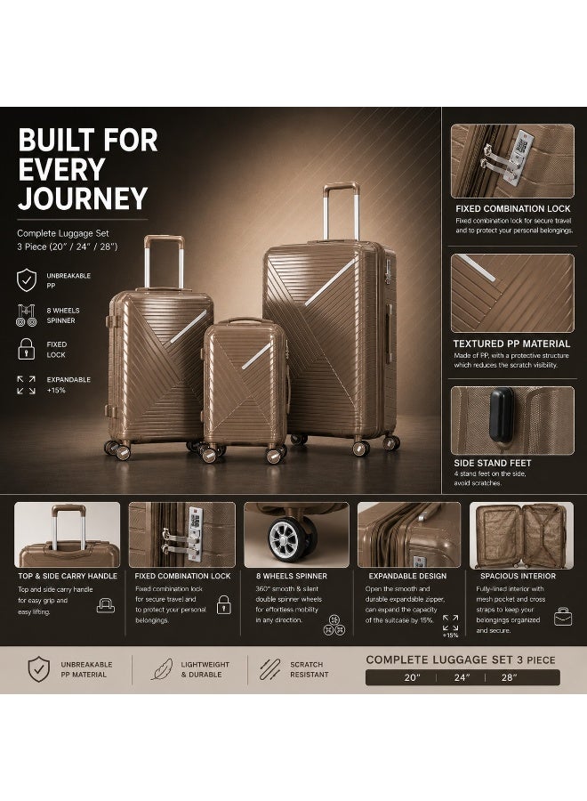 3 Piece Travel Bag Set with Hard Shell Suitcases, Durable Luggage for Organized Packing, Trips, Vacations and Business Travel - Image 2
