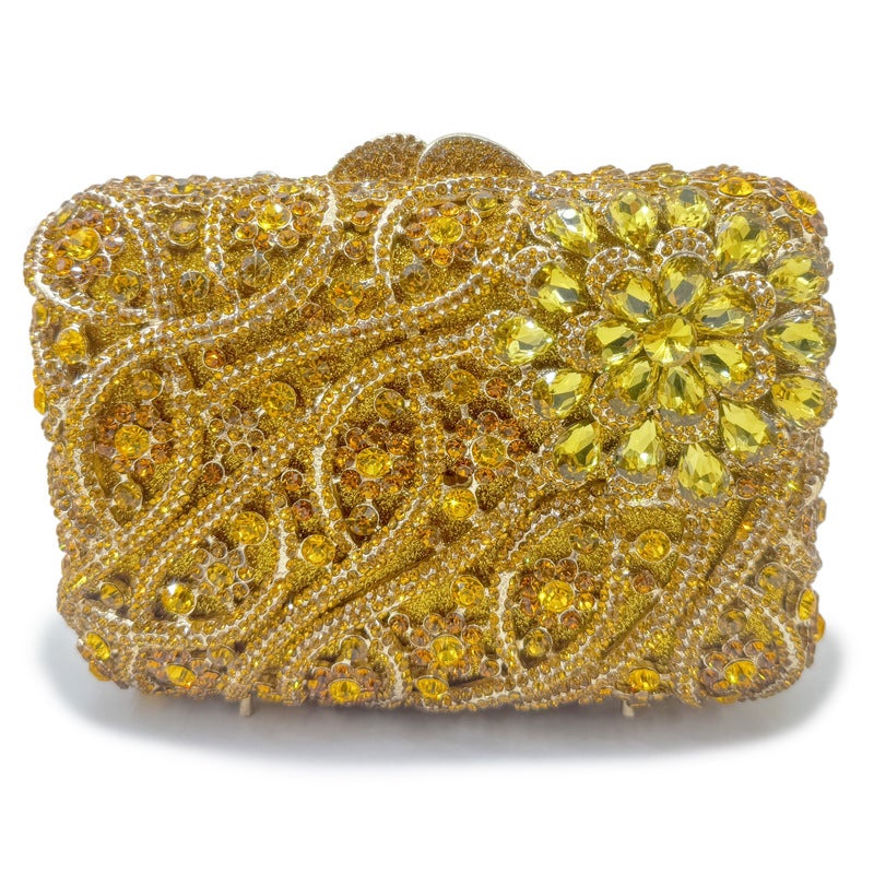 Flower Pattern Handmade Diamond-Encrusted Handbag Women'S Evening Bag Hollow Metal Hard Box Full Diamond Hand-Held Women'S Bag - Image 1