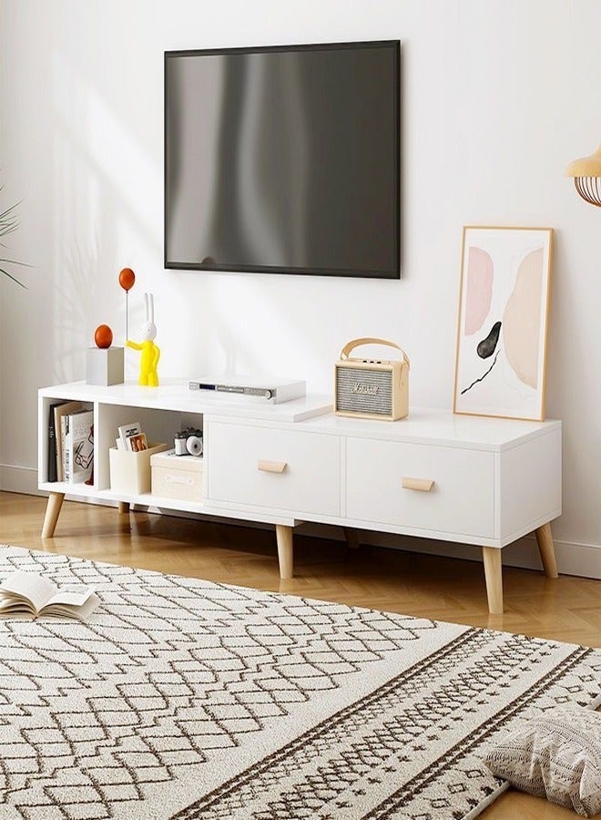 فاشون هوم طاولة تلفزيون خشبية فاخرة مع حامل تلفزيون قابل للتعديل بطول قابل للتعديل مع أرجل من الخشب الصلب - Image 1