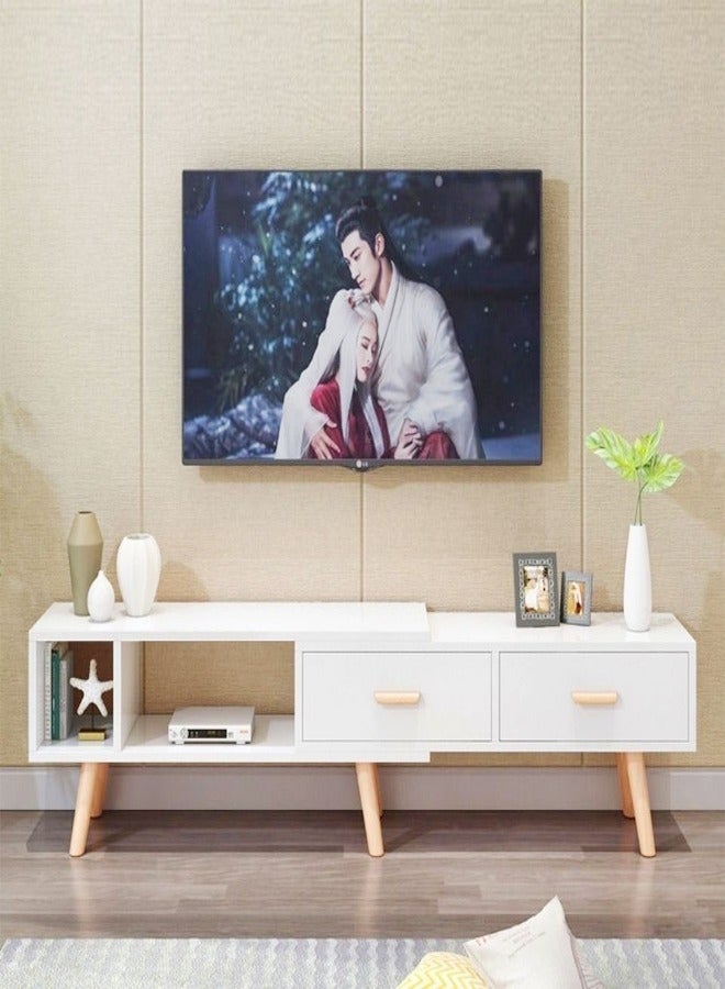 فاشون هوم طاولة تلفزيون خشبية فاخرة مع حامل تلفزيون قابل للتعديل بطول قابل للتعديل مع أرجل من الخشب الصلب - Image 2