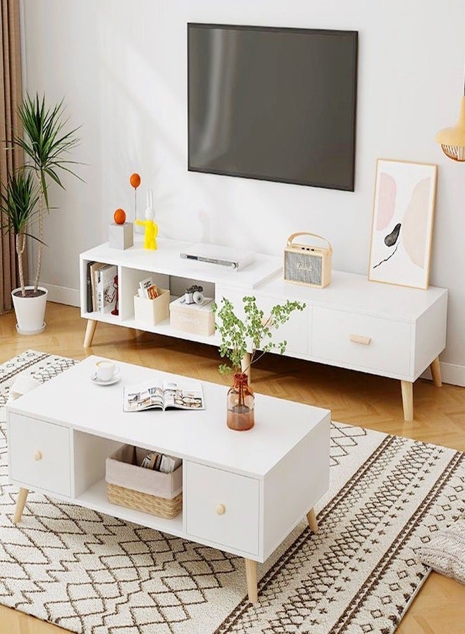 فاشون هوم طاولة تلفزيون خشبية فاخرة مع حامل تلفزيون قابل للتعديل بطول قابل للتعديل مع أرجل من الخشب الصلب - Image 4