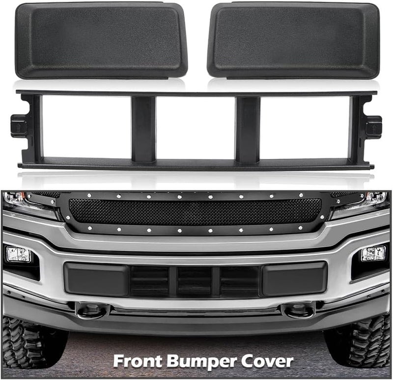 GPLUS Front Bumper Lower Grille Trim Panel Cover & Bumper Guards Pads End Caps Compatible with Ford F150 2018-2020 JL3Z17B968BB Black ABS Plastic - Image 2
