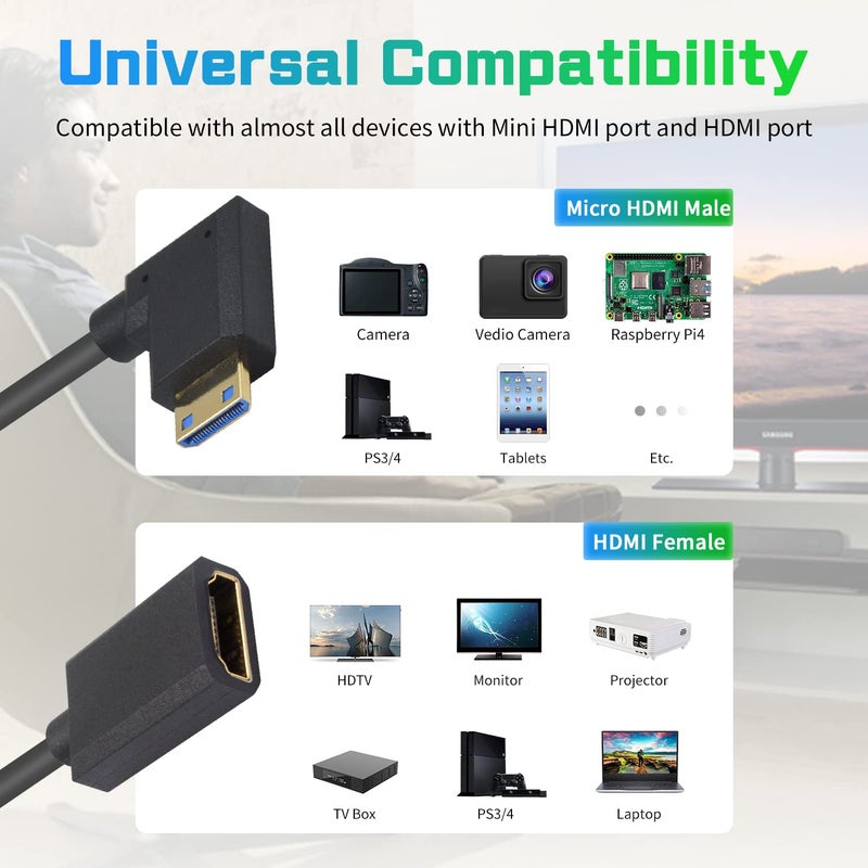 دوتك كابل تمديد 8K 48Gbps فائق النحافة Mini HDMI 2.1 ذكر إلى أنثى HDMI لأجهزة العرض والشاشات وكاميرات الفيديو 30 سم - Image 3