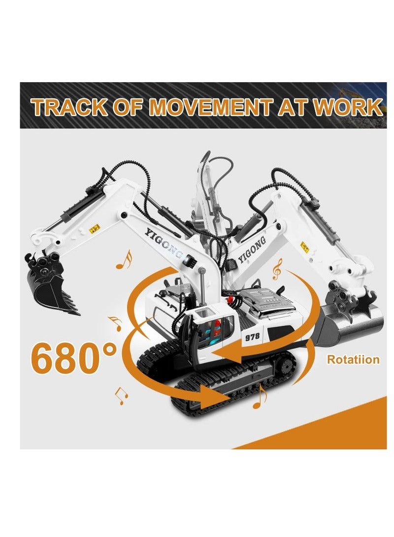 XiuWoo Remote Control Excavator, Toys for Boys Age 6-12, Rechargeable Construction Vehicles Truck with Sound Light Metal Shovel, Birthday for Kids - Image 5