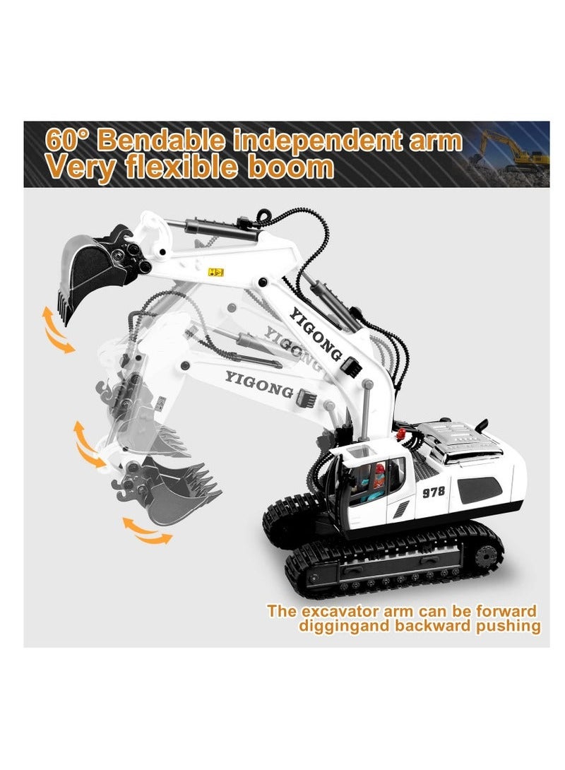 XiuWoo Remote Control Excavator, Toys for Boys Age 6-12, Rechargeable Construction Vehicles Truck with Sound Light Metal Shovel, Birthday for Kids - Image 3