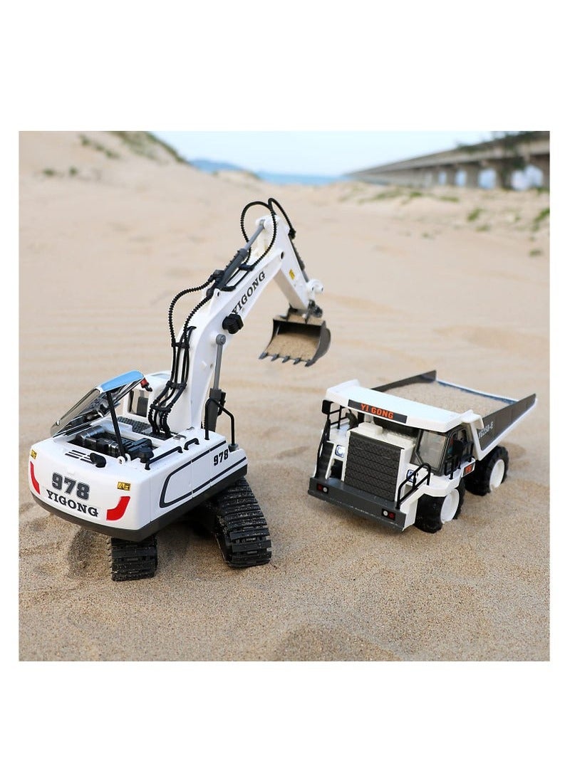 XiuWoo Remote Control Excavator, Toys for Boys Age 6-12, Rechargeable Construction Vehicles Truck with Sound Light Metal Shovel, Birthday for Kids - Image 4
