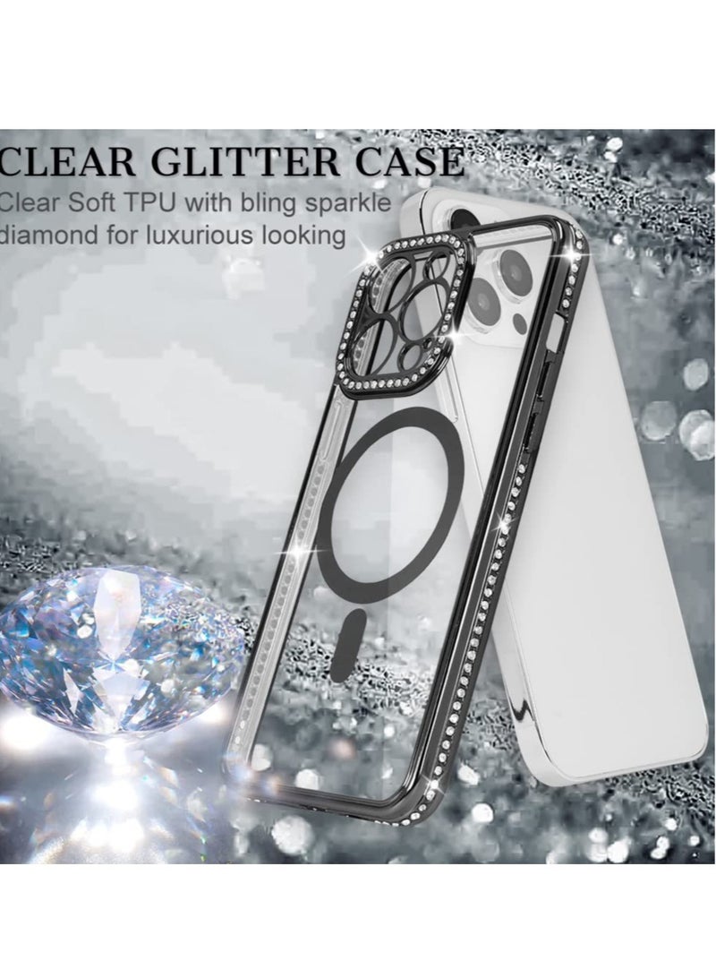 KASTWAVE Glitter Case for iPhone 14 Pro Max (Compatible with MagSafe) Magnetic Glitter Sparkly Clear Luxury Plating Diamond Bumper Full Camera Protective Cover Compatible for Women Girls -Black - Image 5