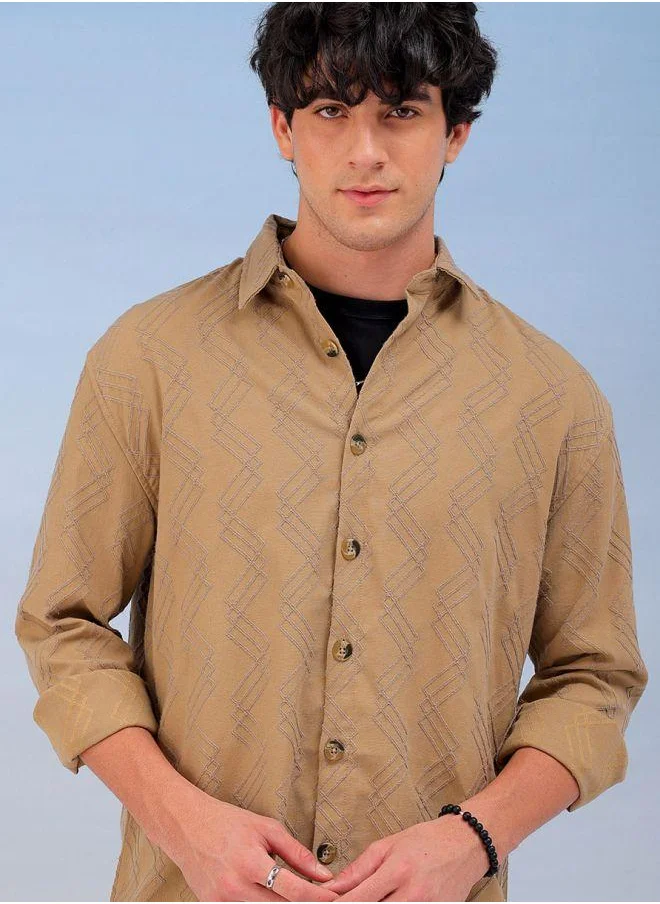 شركة المرآب الهندية Men Relaxed Fit Solid Full Sleeves Cutaway Collar Resort Wear Shirt