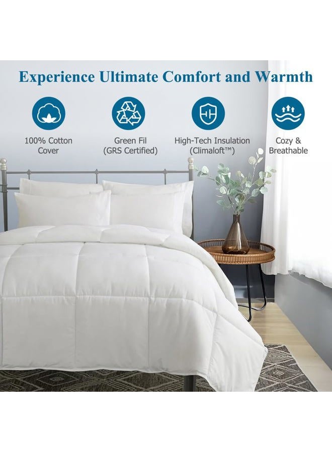Dafinner 100% Cotton Cover Comforter Twin Size, Lightweight Down Alternative Duvet Insert with Lyocell & Climaloft™ Blend Fill, Breathable Microfiber Comforter for Hot Sleeper (68x90”, White) - Image 2